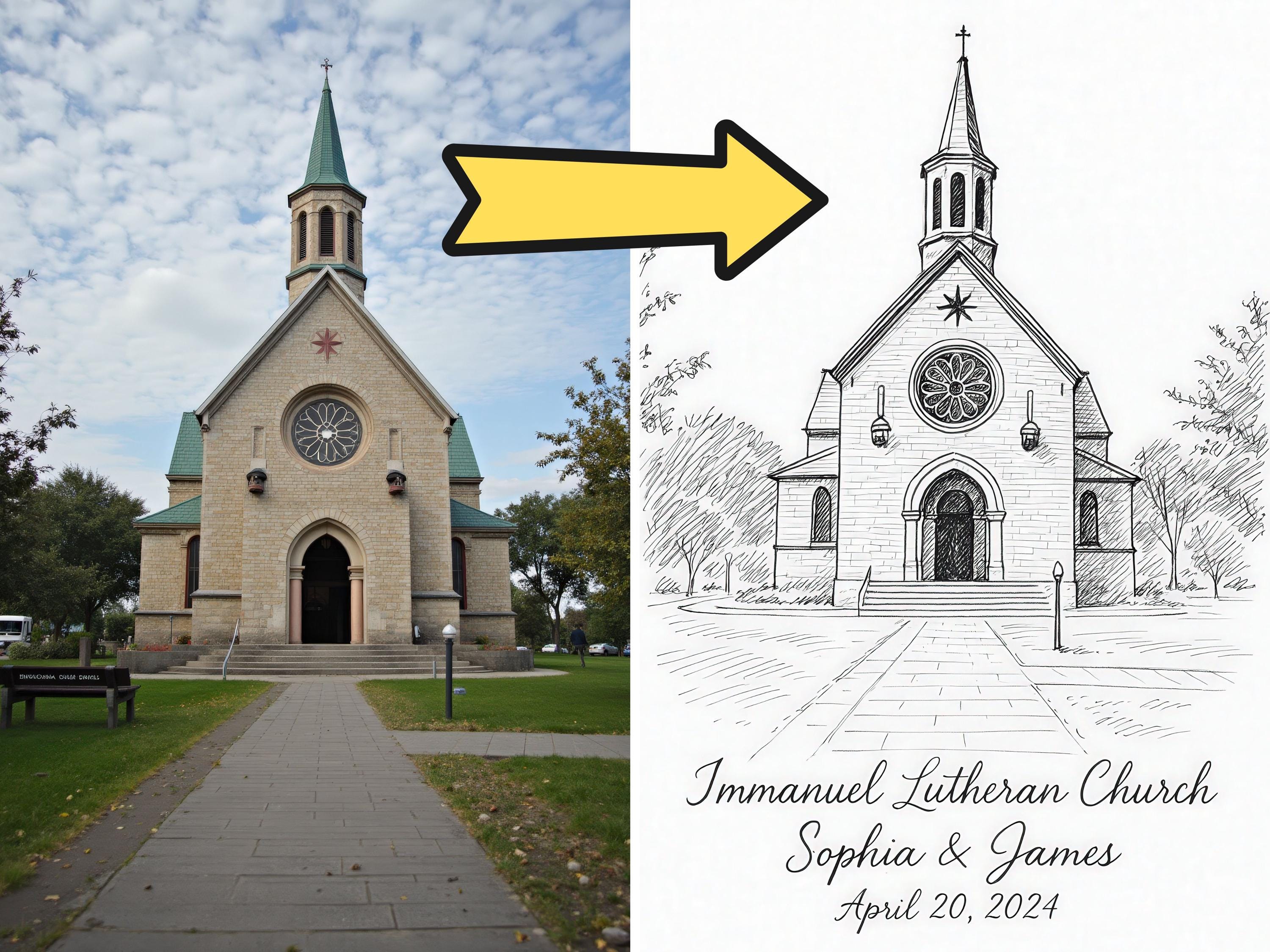 Custom Wedding Venue Ink Illustration Keepsake