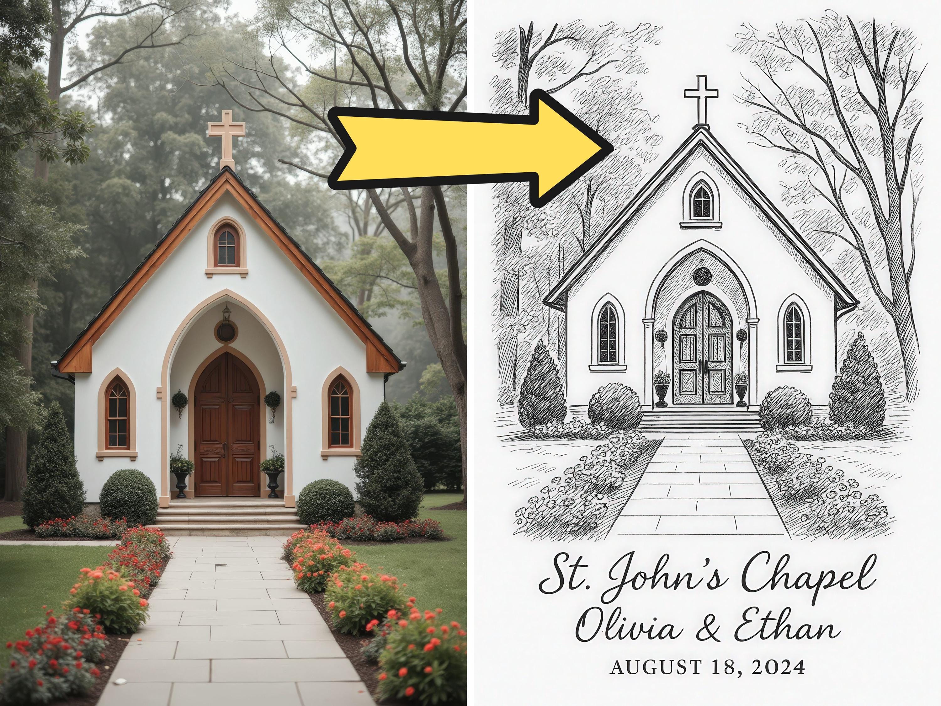 Custom Wedding Venue Ink Illustration Keepsake