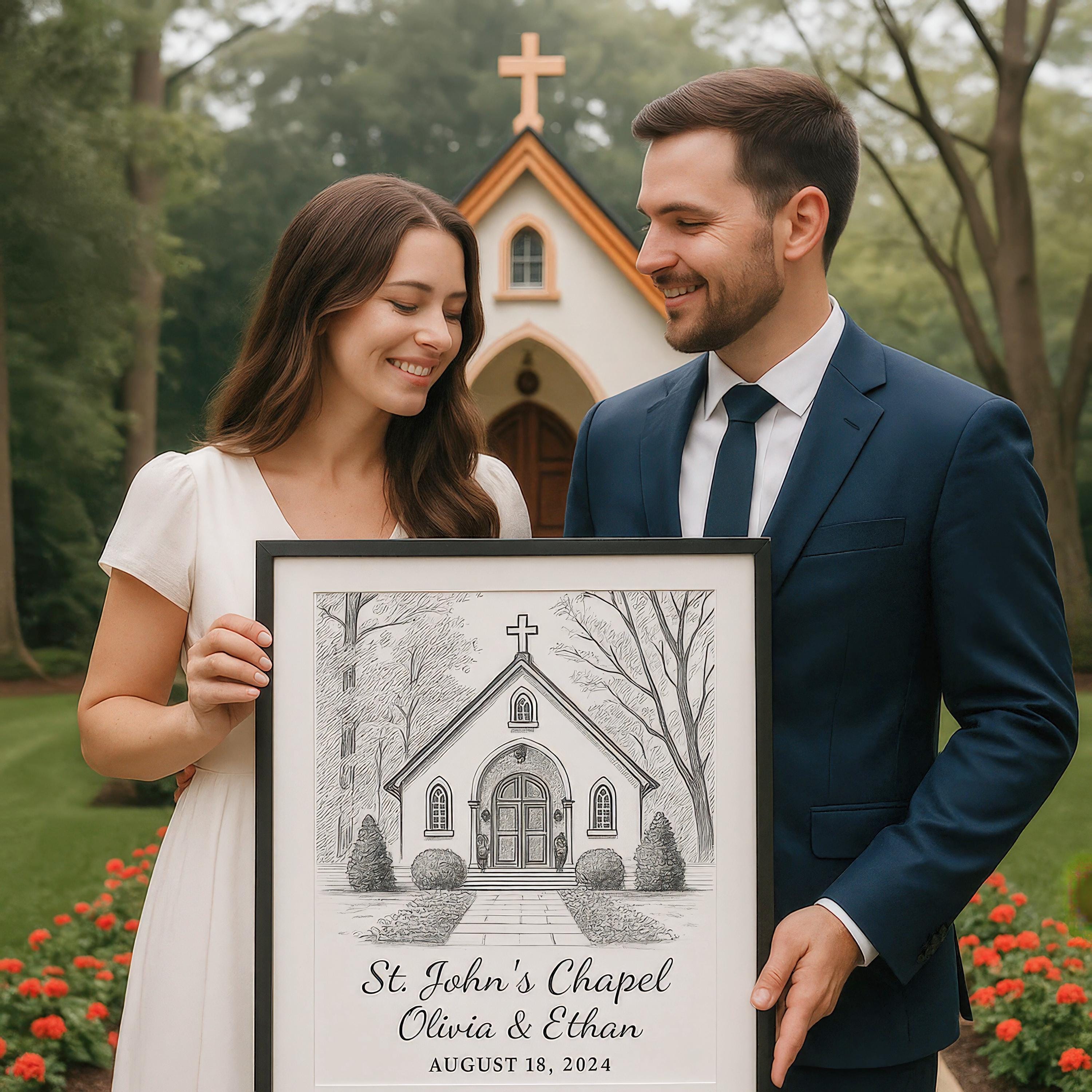 Custom Wedding Venue Ink Illustration Keepsake