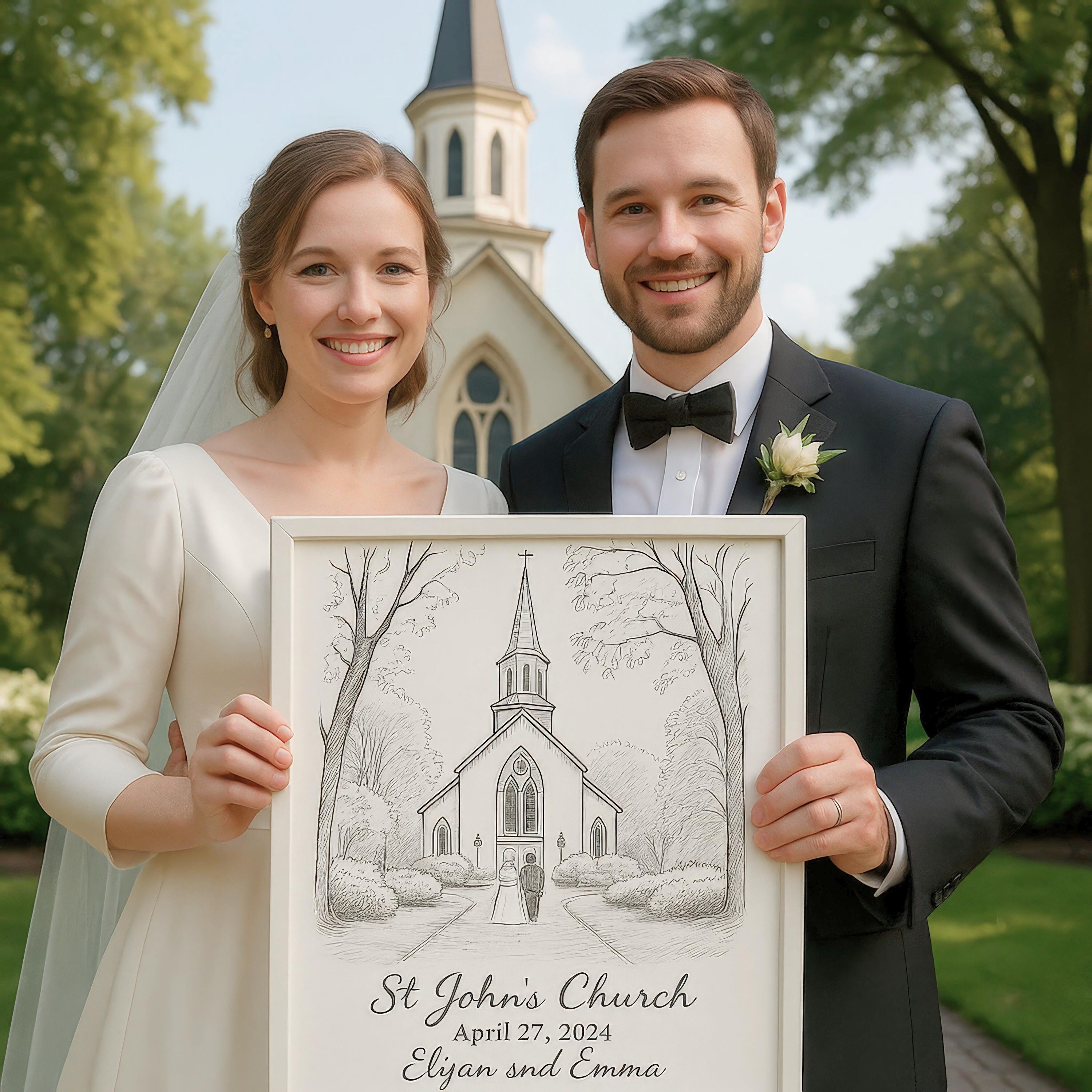 Custom Wedding Venue Ink Illustration Keepsake