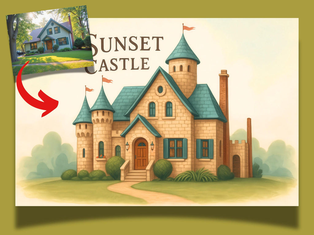 Custom Whimsical Castle House Portrait