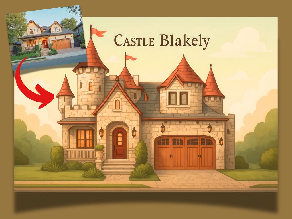 Custom Whimsical Castle House Portrait
