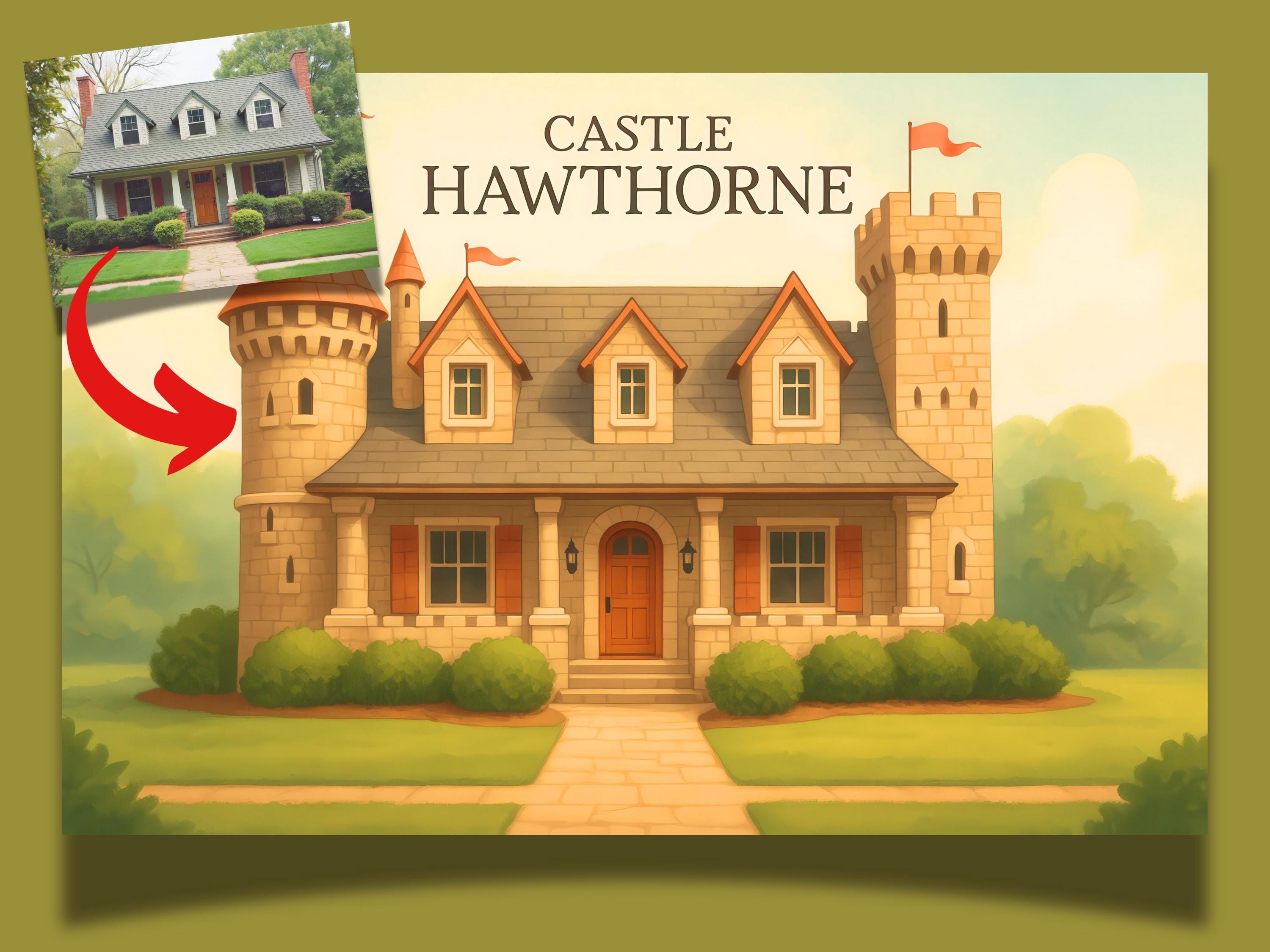 Custom Whimsical Castle House Portrait