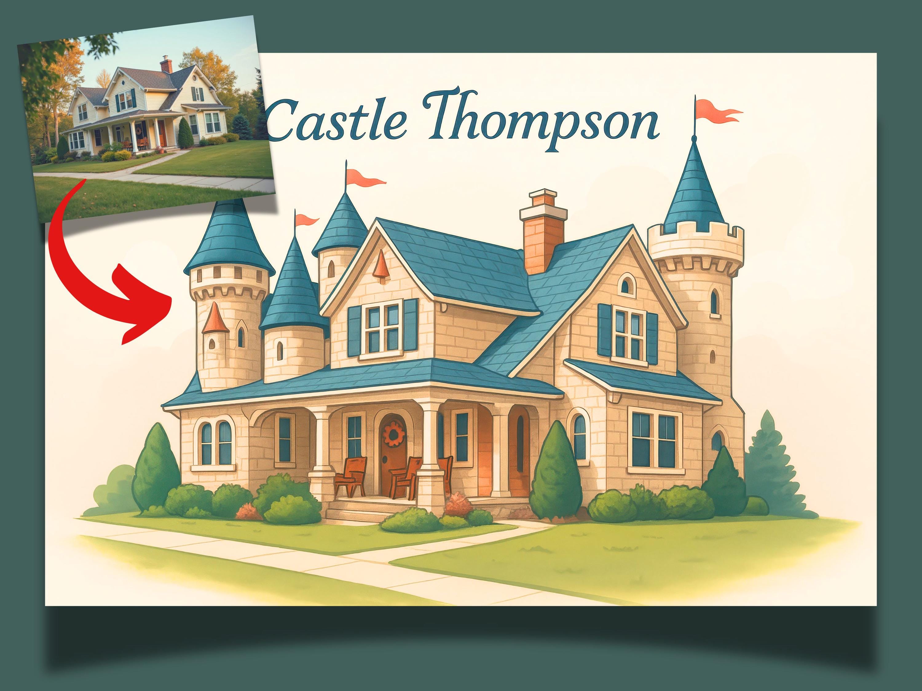 Custom Whimsical Castle House Portrait