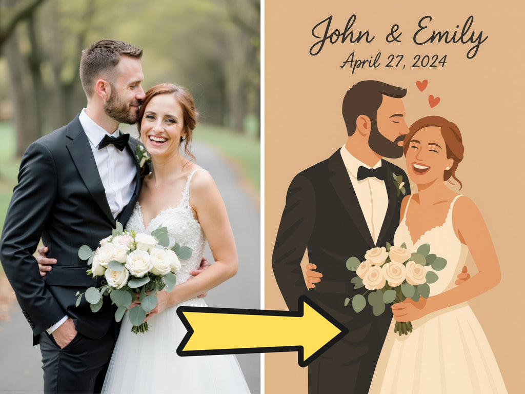 Custom Bride and Groom Illustration Portrait