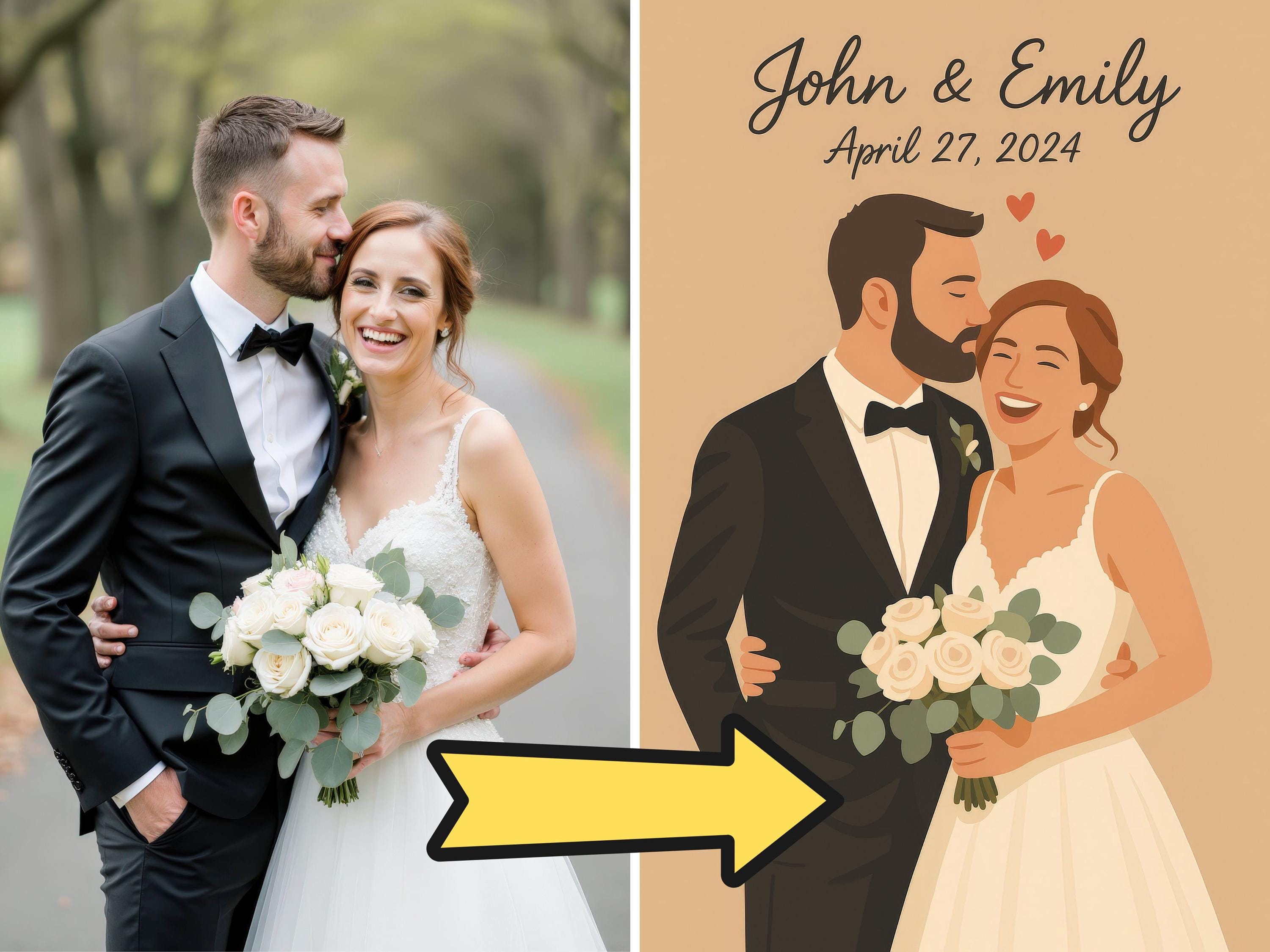 Custom Bride and Groom Illustration Portrait