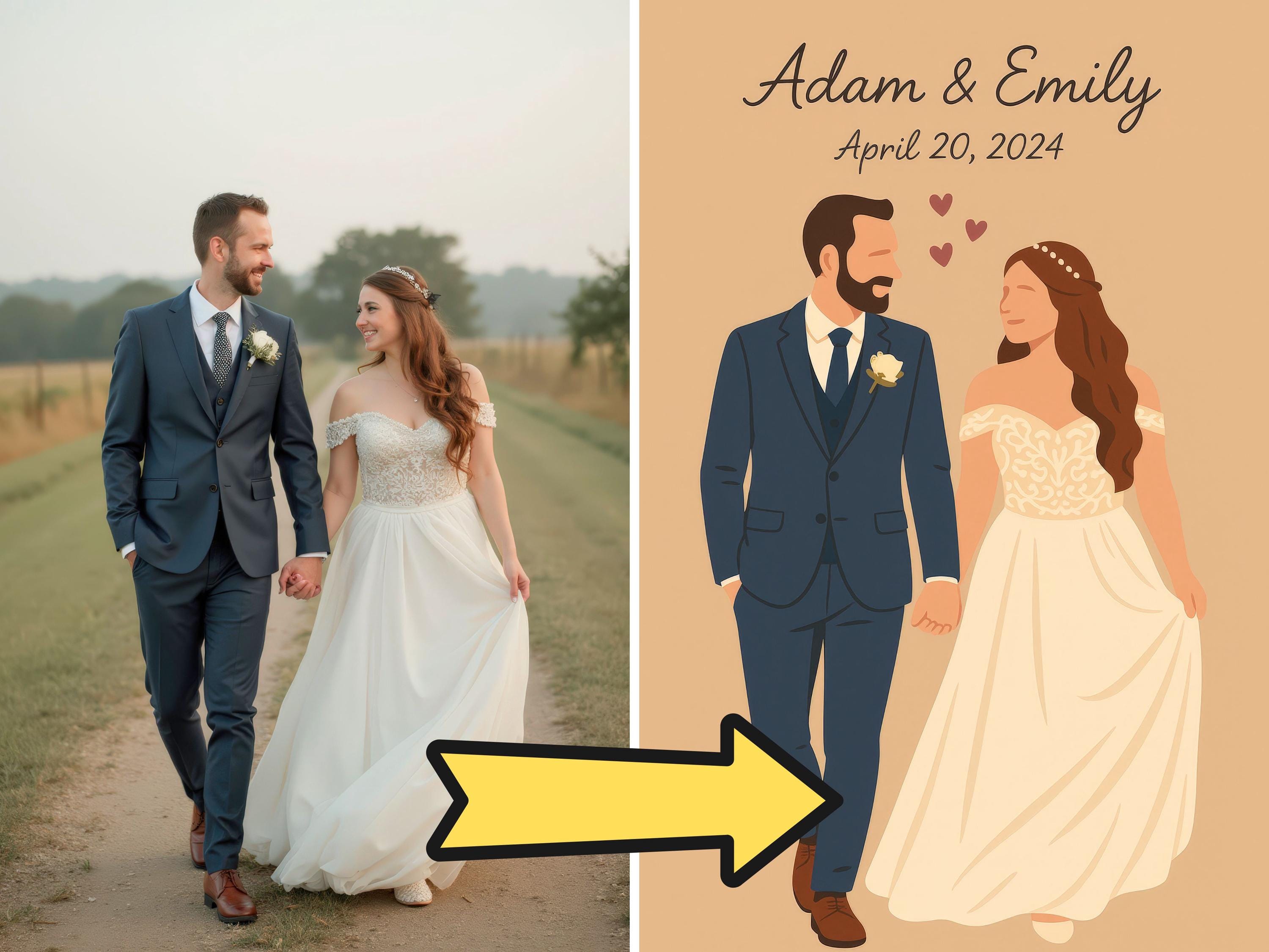 Custom Bride and Groom Illustration Portrait