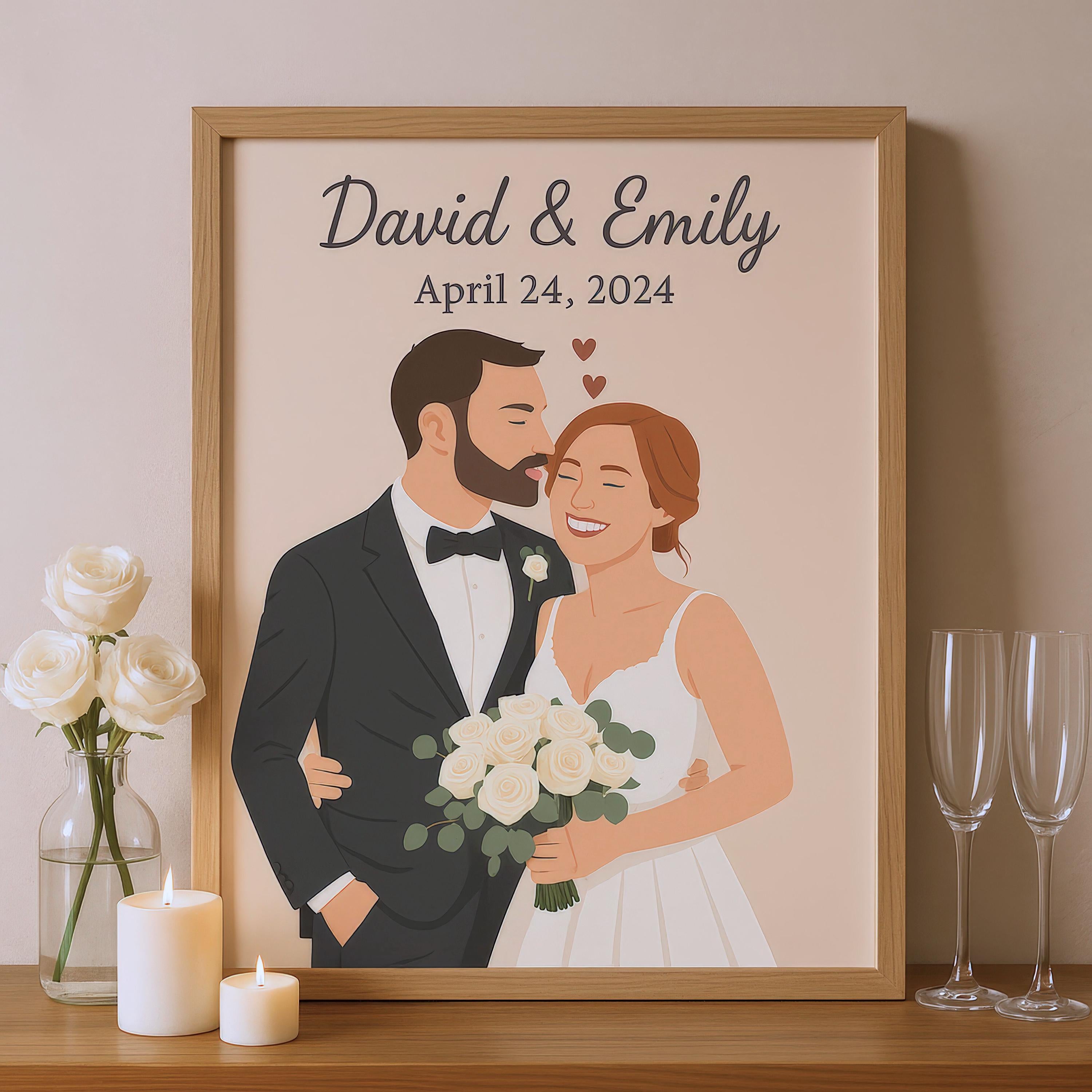 Custom Bride and Groom Illustration Portrait