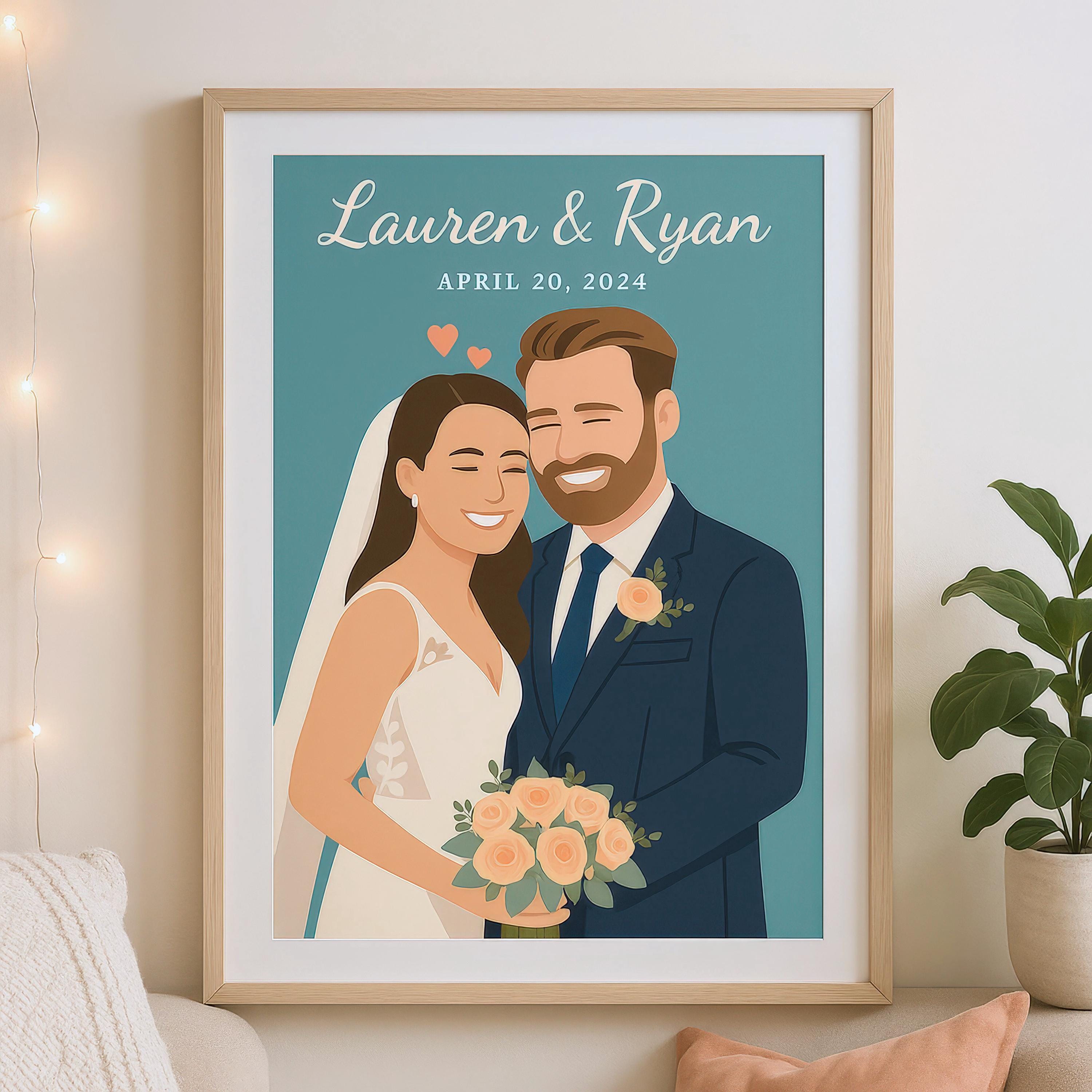 Custom Bride and Groom Illustration Portrait