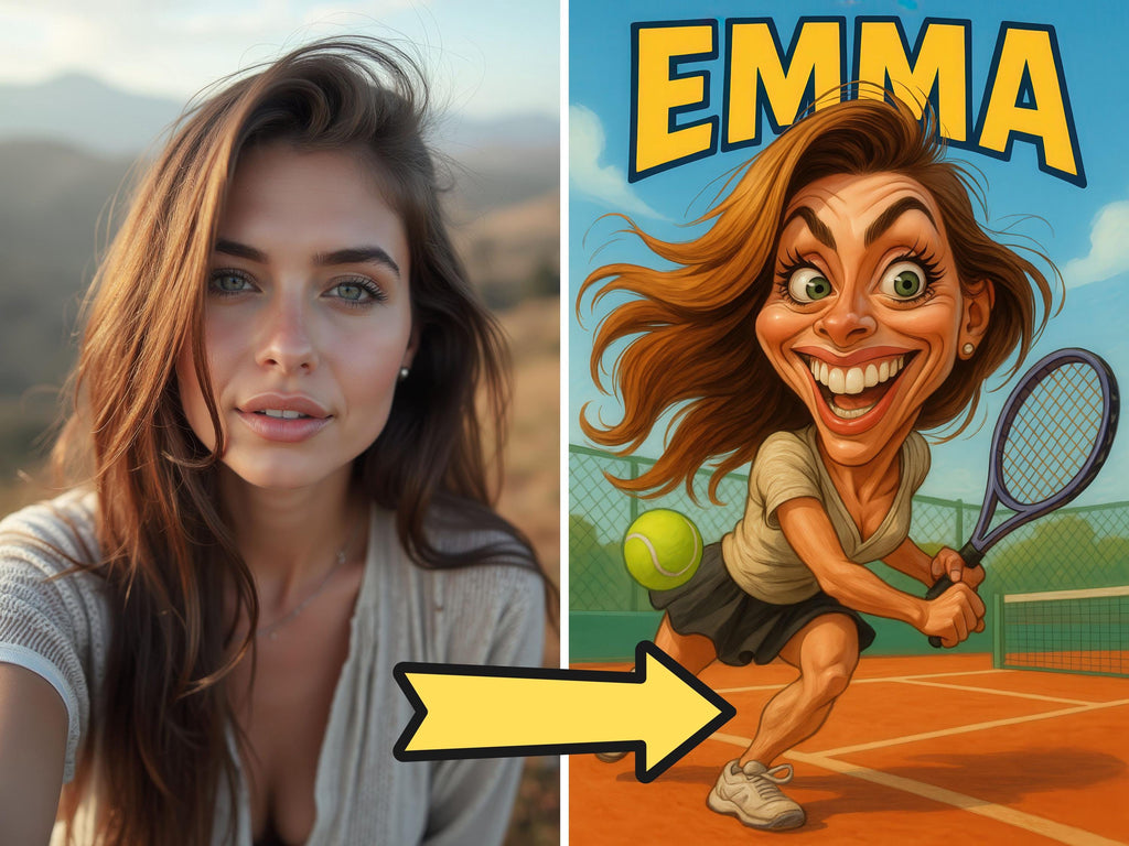 Personalized Funny Tennis Caricature Portrait