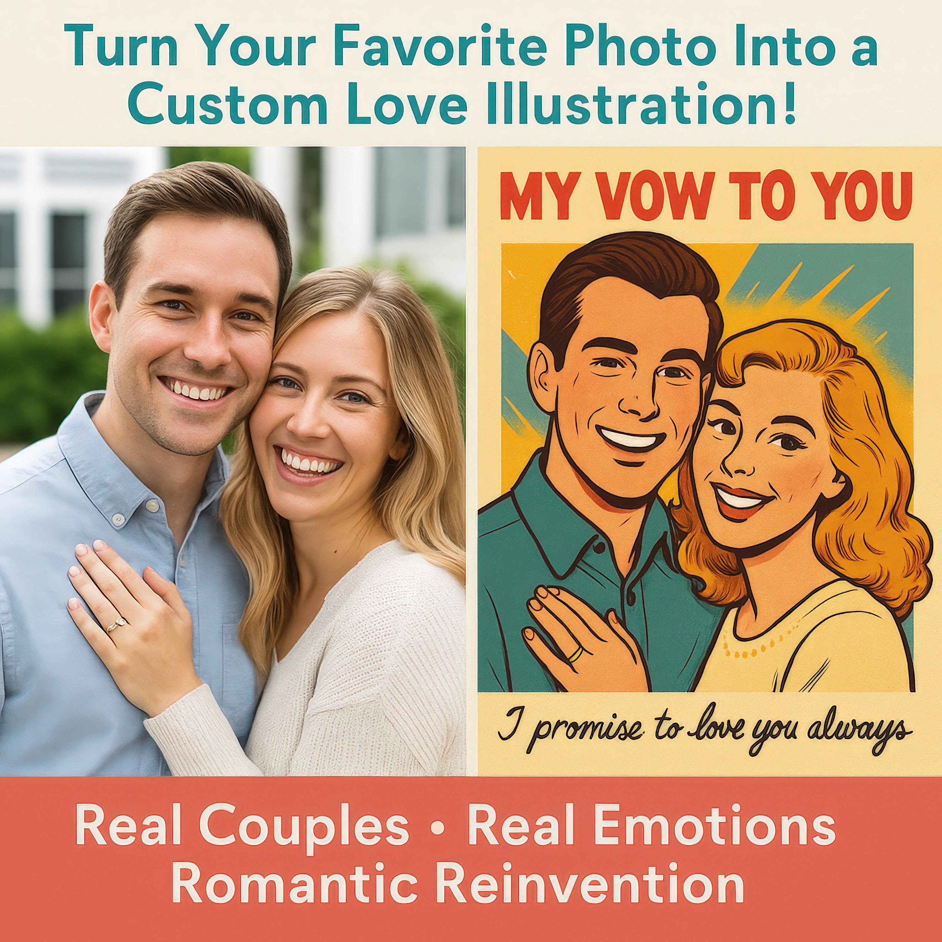 Custom Romantic Love Portrait with Personalized Text