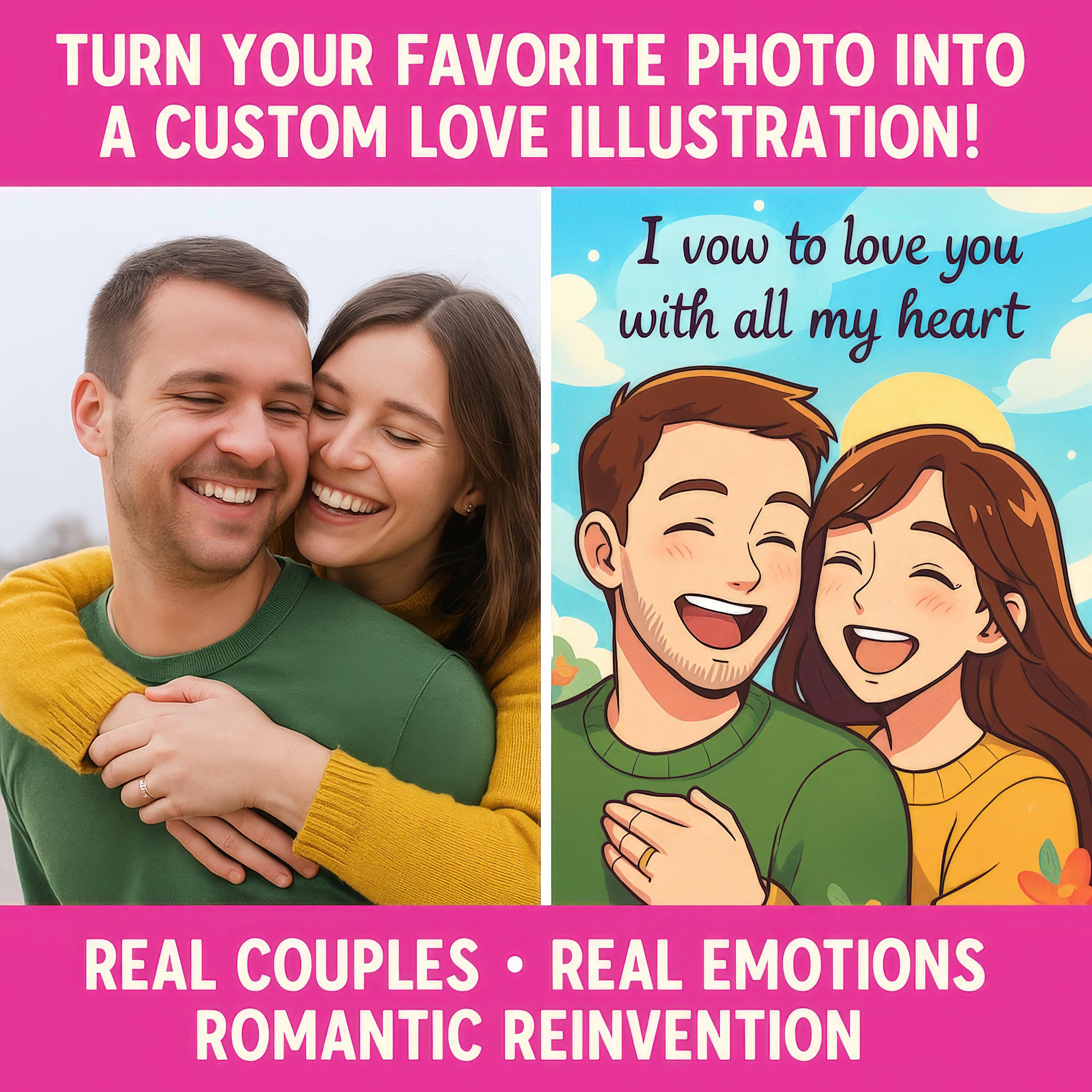 Custom Romantic Love Portrait with Personalized Text
