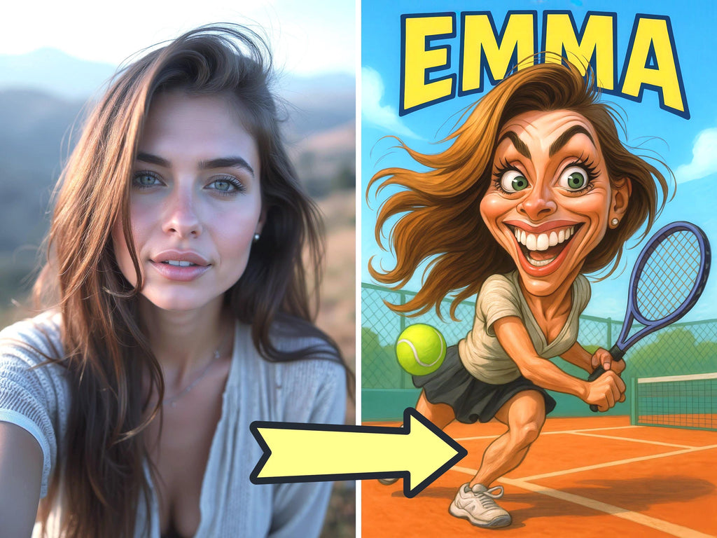 Custom Funny Tennis Caricature Portrait