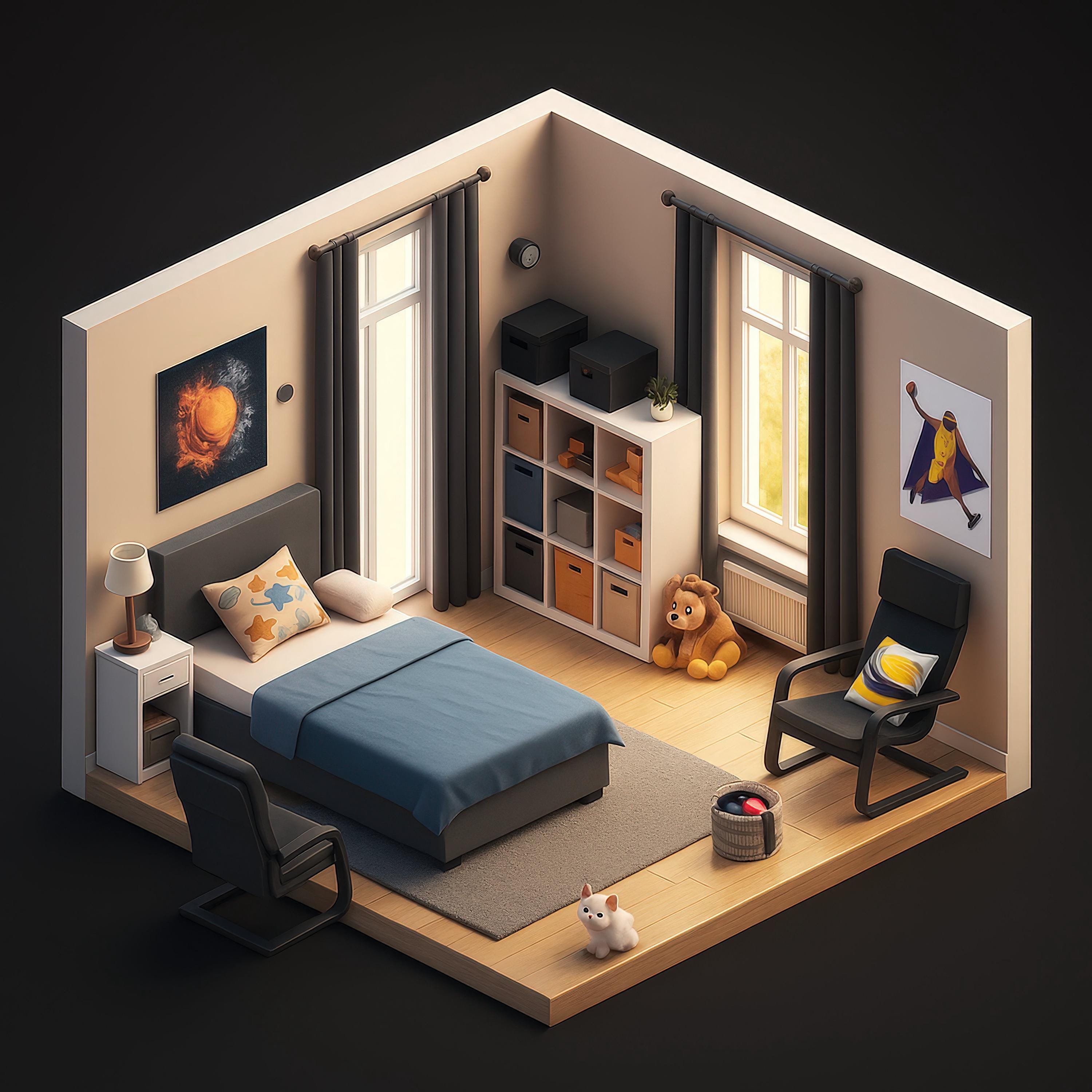 Custom Isometric Room Illustration
